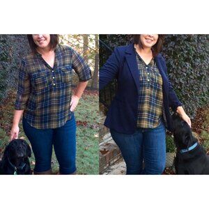 Papermoon StitchFix Talulah Women's Small Plaid Print Henley Blouse